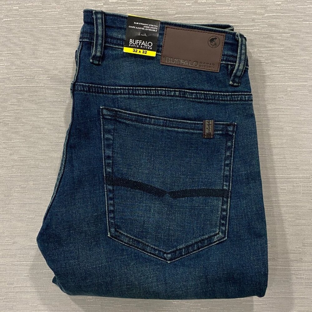 Buffalo David Bitton Jack Jeans Mens 32 x 32 Slim Fit Straight Dark Wash Denim